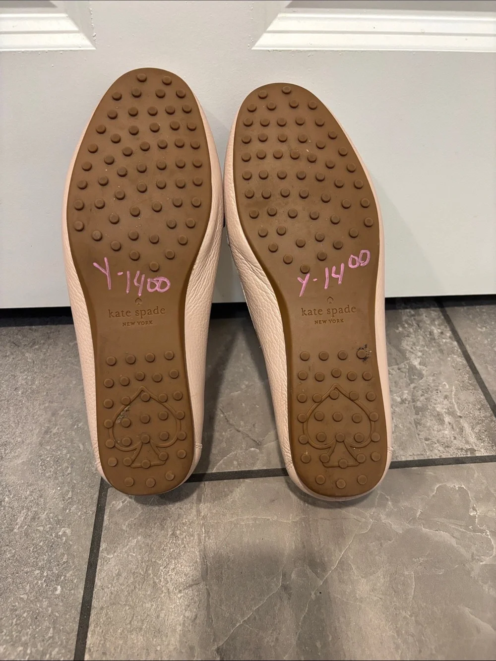 Kate Spade New York Leather Loafers Blush Pink Logo Plaque Flats